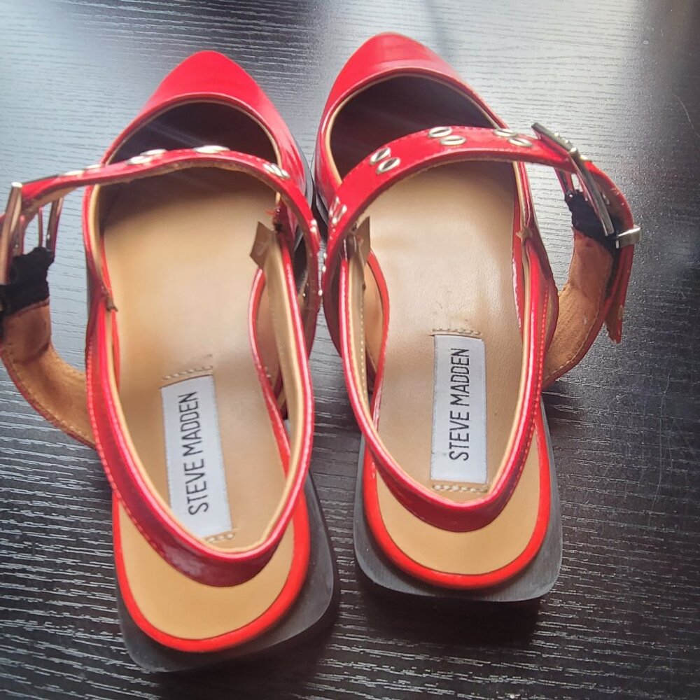 Steve Madden Shiny Red Flats With Silver Grommets… - image 8
